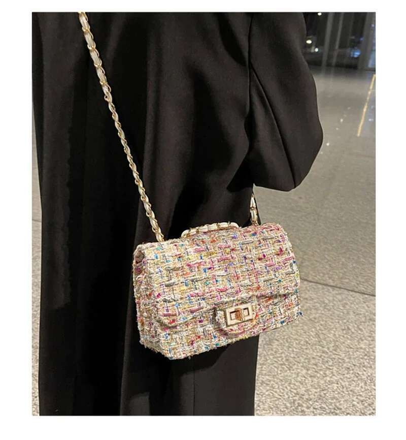 Fashion Streetwear Fitshing Vintage Handbag Wool Chain Small Women's Bag