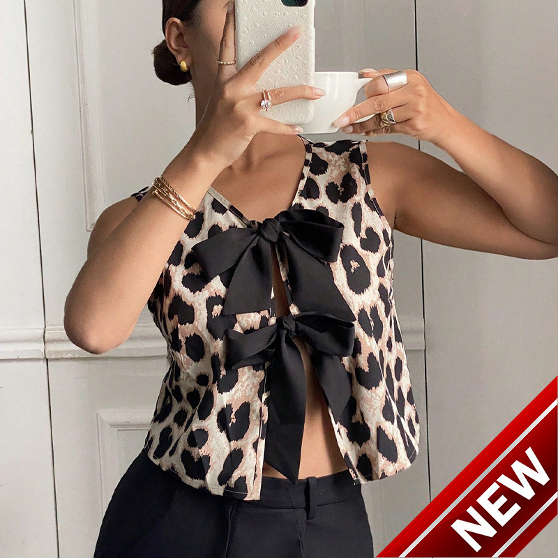 2025 leopard print vest sexy spicy girl little coat tie up cardigan women
