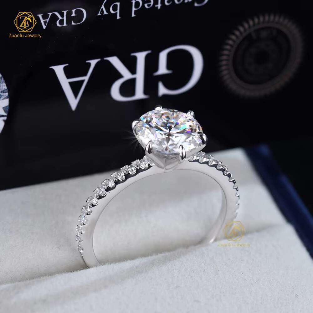 Silver Women Ring 8mm Moissanite Diamond Jewelry White Gold Plated S925 Sterling Silver VVS Engagement Moissanite Rings