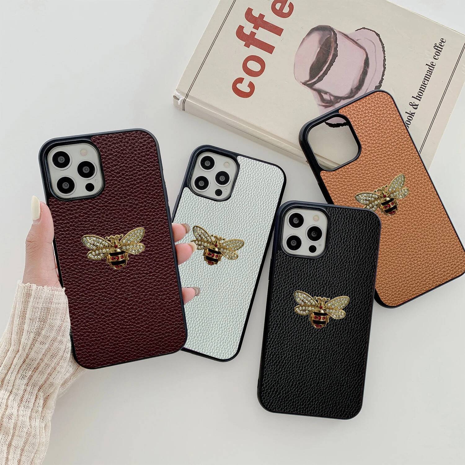 Dia bee All-inclusive PU leather Case for iPhone 16 14 Phone Cover 15 13 12 11 Pro MAX Hard Shockproof Back Funda