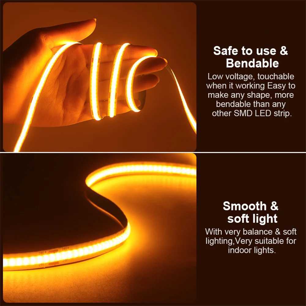 320leds/M Flexible COB LED Tape Lights USB 8mm Dotless LED Strip for Indoor Home CabinetBedroomKitchenWarm White/White W251112