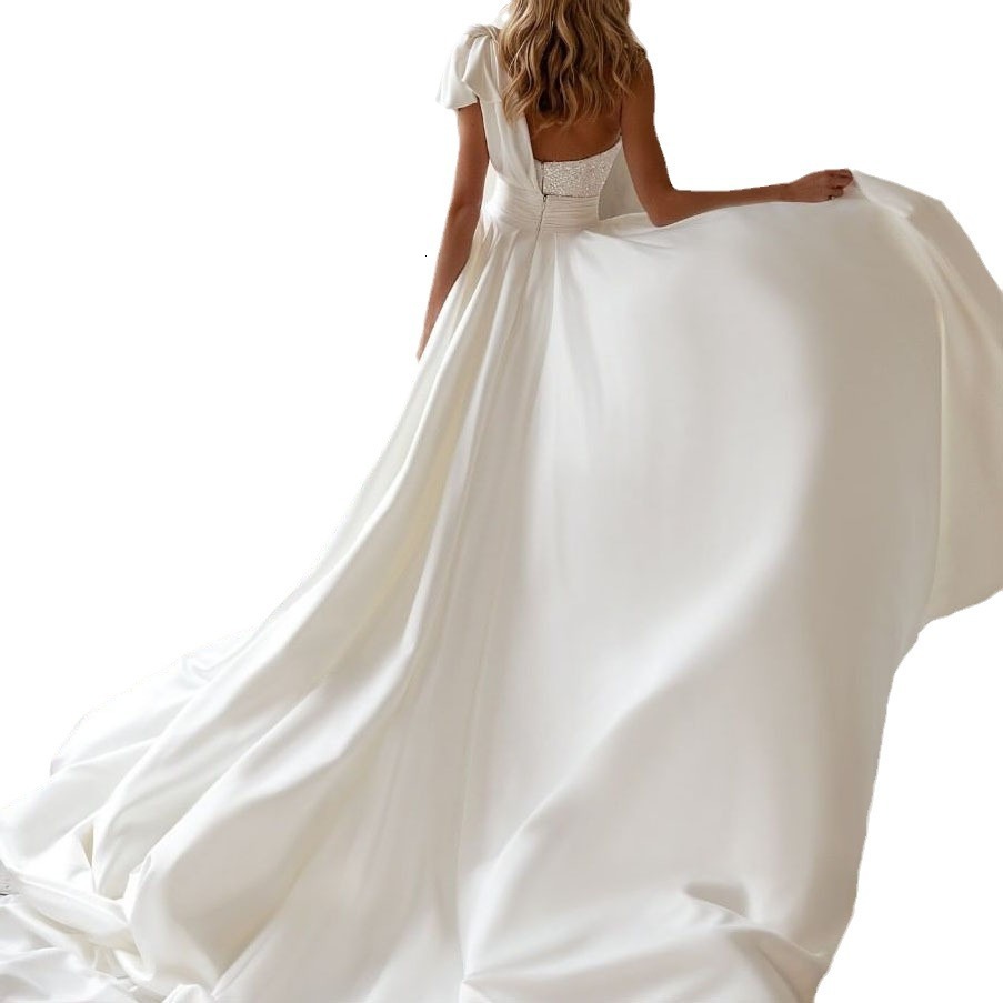 2025 Spring/summer New Womens Dress Slim Fit White Strapless Large Swing Lace Up Shining Short Skirt