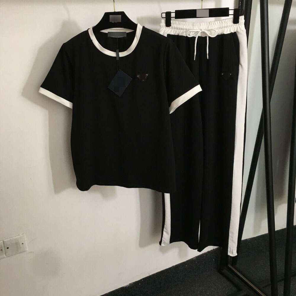 2025 Summer New Sportswear Fashion Triangle Logo Short Sleeve T-shirt+Elastic Waist Casual Pants Women's Wear