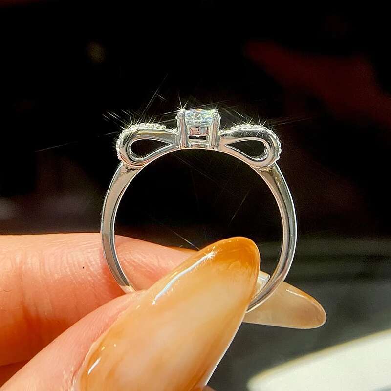 GRA 0.5CT Luxury Moissanite Elegant Wedding Bow Knot Rings for Women 925 Sterling Silver Brilliant Diamond Bridal Fine Jewelry