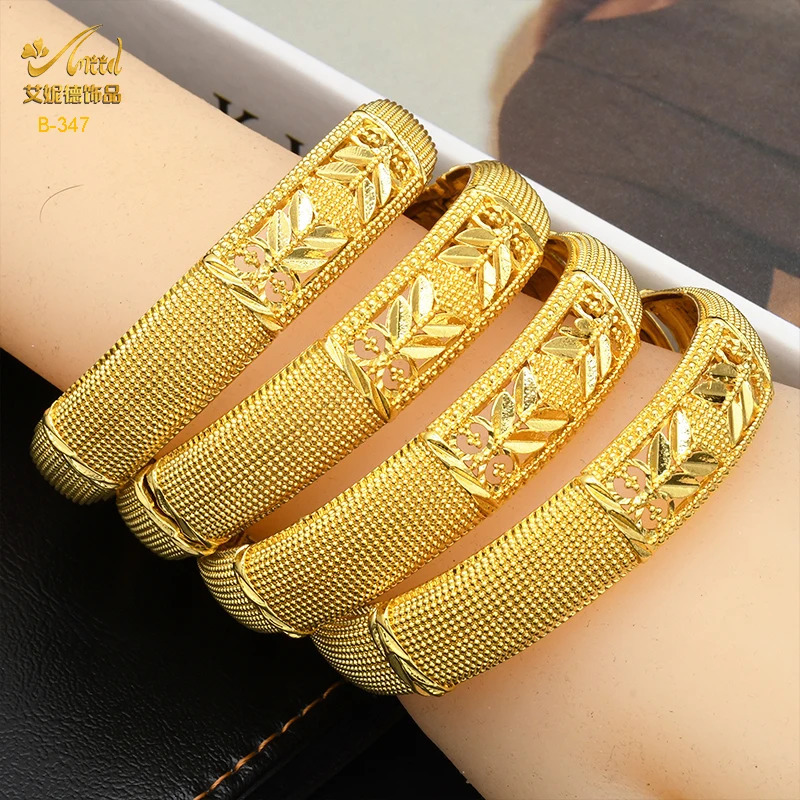 Dubai 24K Gold Color Bangles For Women Indian African Bracelets Charm Wedding Ethiopian Arabic Hand Jewelry Party Gifts 251113
