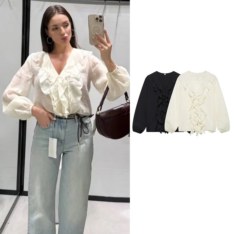 Spring Womens Shirt Blouses Chic Slim Vneck Elegant Thin Comfortable Young Tops Street Fashion 250411