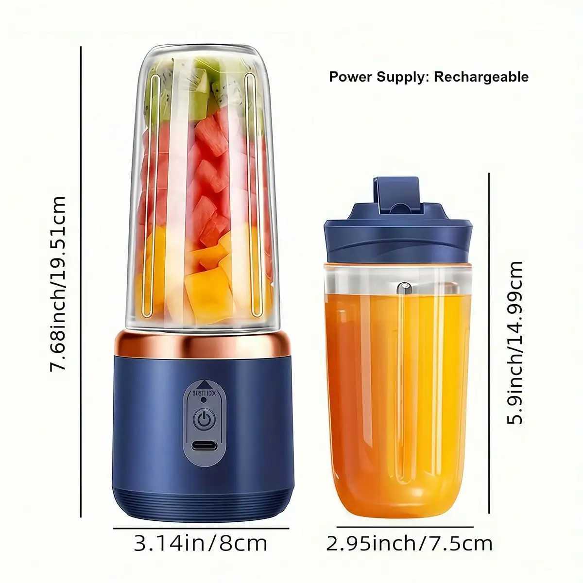 Portable Dual Cup USB Juicer Blender Mini Electric Smoothie Maker with Wireless Charging Travel Lid C251113