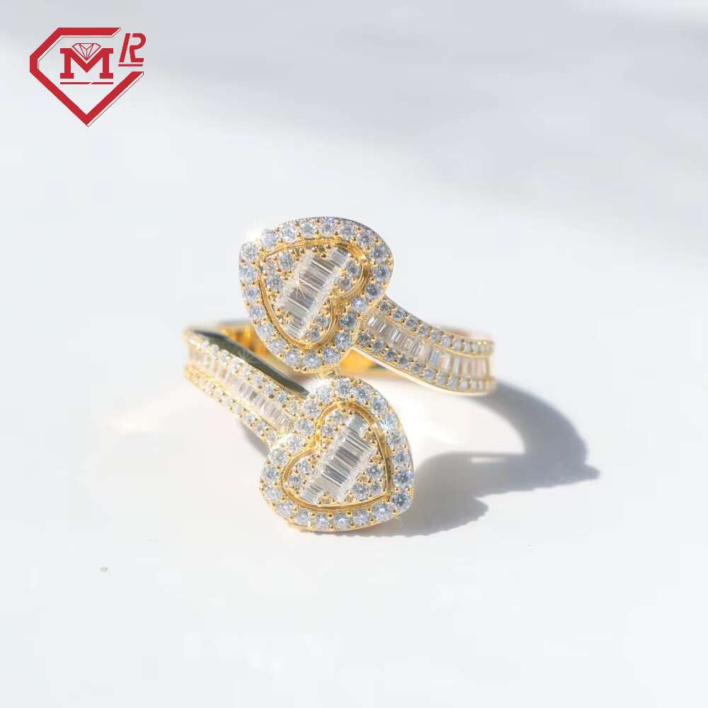 Hip Hop Gold Plated 925 Sterling Silver VVS Moissanite Rings Iced Out Baguette Cut Moissanite Ring Men