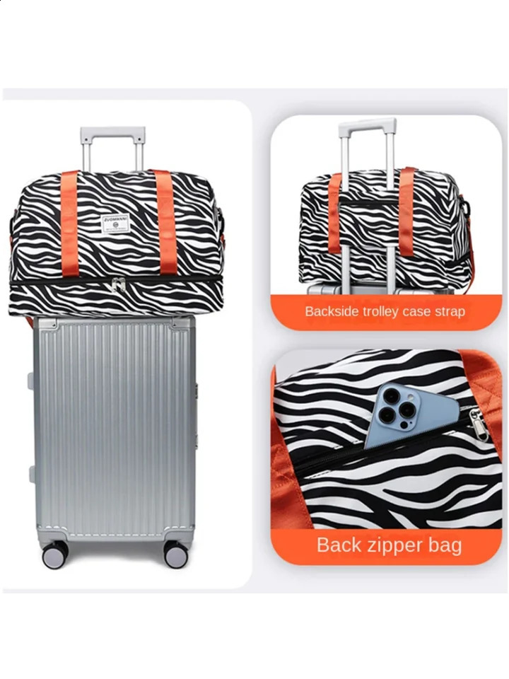 Spacious Durable Womens Carry-On Travel Bag with Animal Print Nylon Large Capacity Sports Gym Bag Weekend Overnight Bag250403