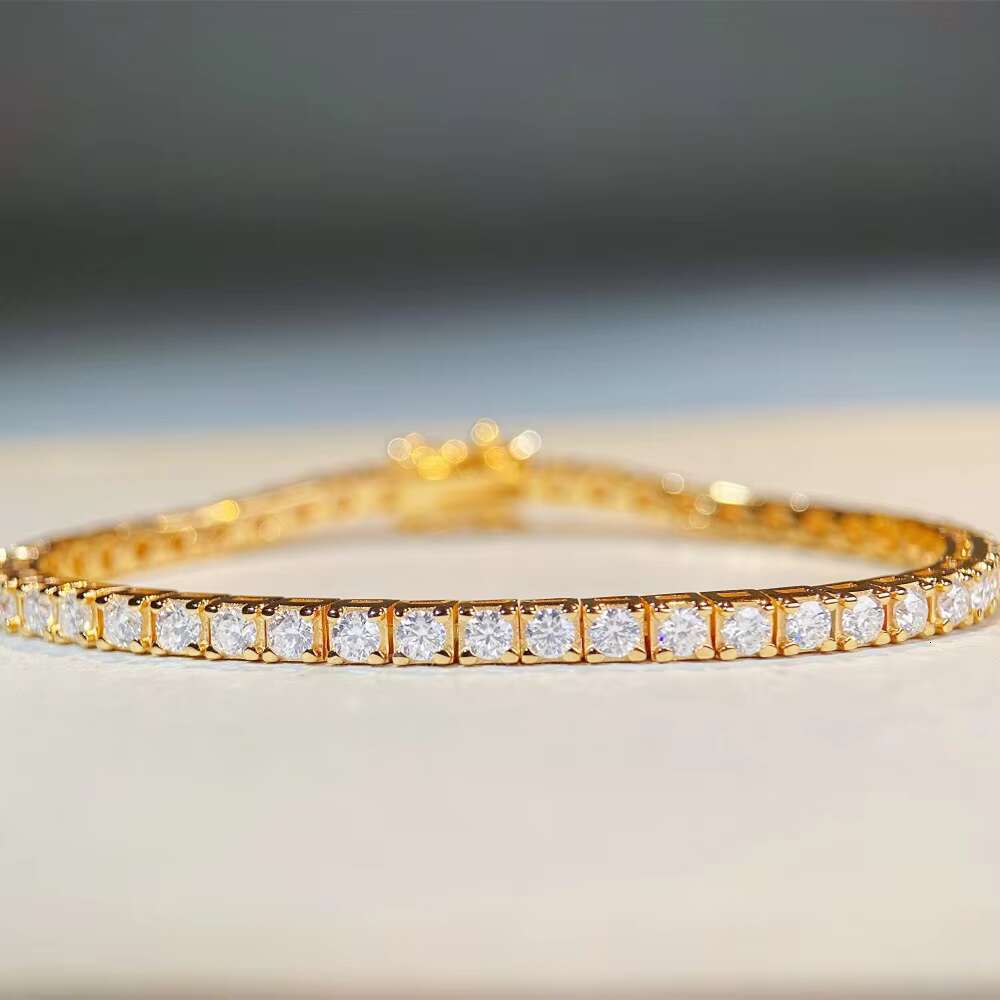 Hip Hop Jewelry 925 Sterling 10K/14K Plated Silver VVS Moissanite Iced Out Tennis Chain Bracelet