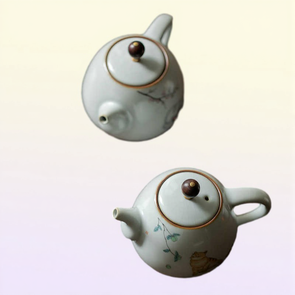 LUWU cute cat ceramic teapot traditional chinese pot 280ml 210621