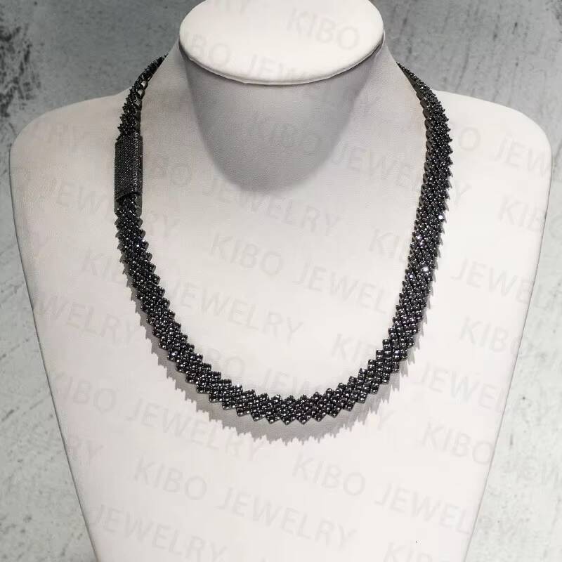 Iced Out Hip Hop Cuban Link Chains Custom Jewelry Real 925 Sterling Silver Black Moissanite Diamond Cuban Chain