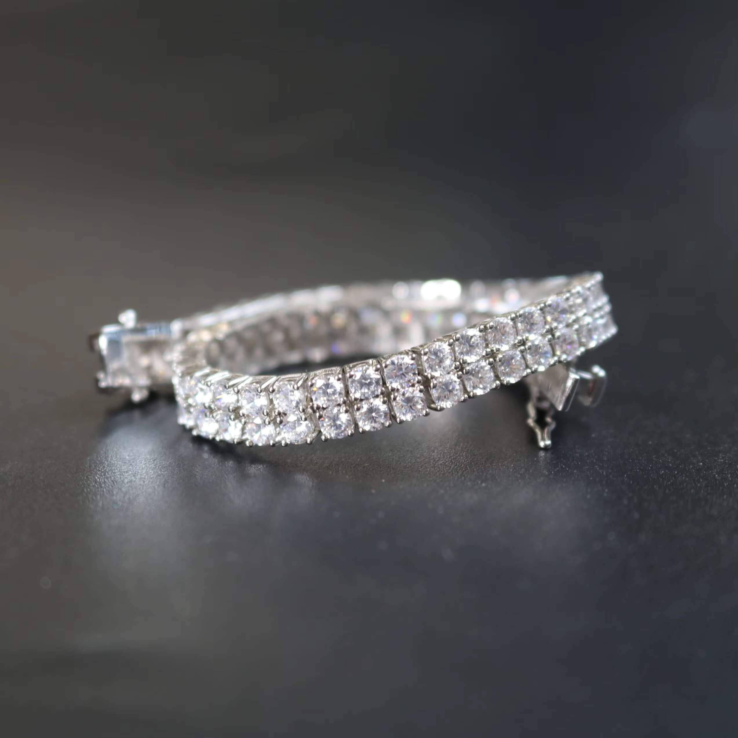 Unisex Luxury Hand Bracelet with 2 Rows 3mm 5A Moissanite Stones Silver Tennis Bracelet for Women