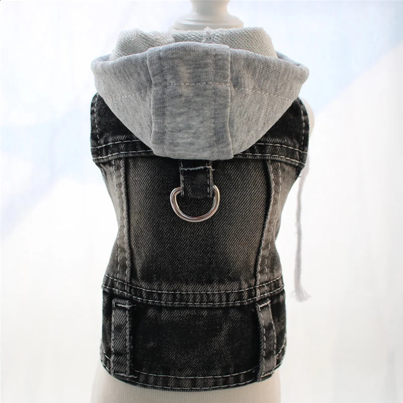 Small Dog Clothes Gray Knitted Hoodie Puppy Spring Clothing Blue/Black Jean Vest for Boys Pet Soft Denim Fabric Sleeveless Shirt 250407