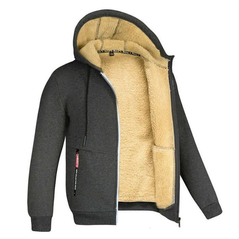 Winter Lambswool Coats Thicken Warm Jackets Long Sleeve Zipper Hoodies Casual Sports Fleece Black Coat Hooded Men Jacket 251105