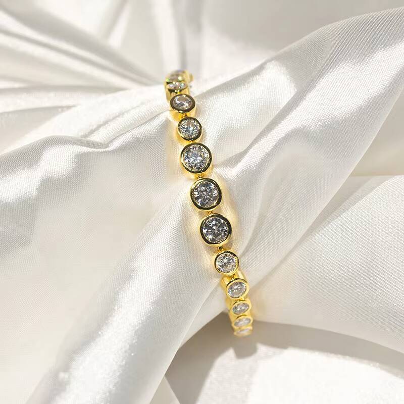 Women Jewelry Nail Set 10K 14K 18K Solid Gold Adjustable VVS Moissanite Tennis Bracelet