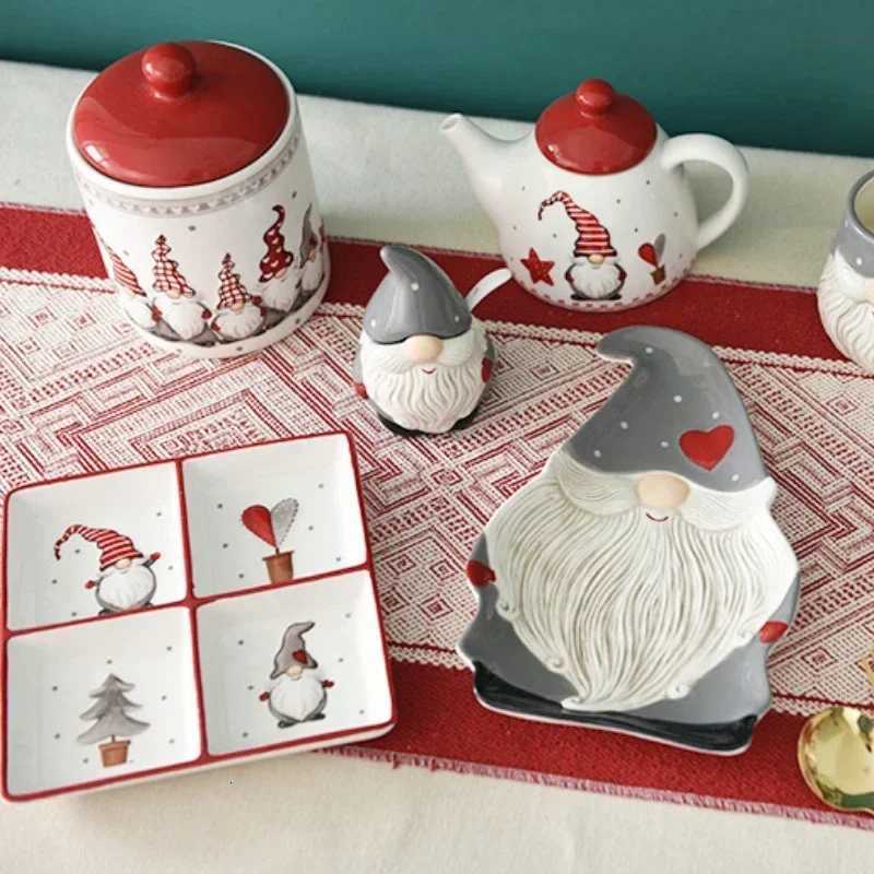 Christmas Christmas Day Cutlery Set Santa Claus Dish Embossed Rice Salad Bowl Ceramic Flat Plate Cup Teapot Christmas Tree Tableware Gift Y251113