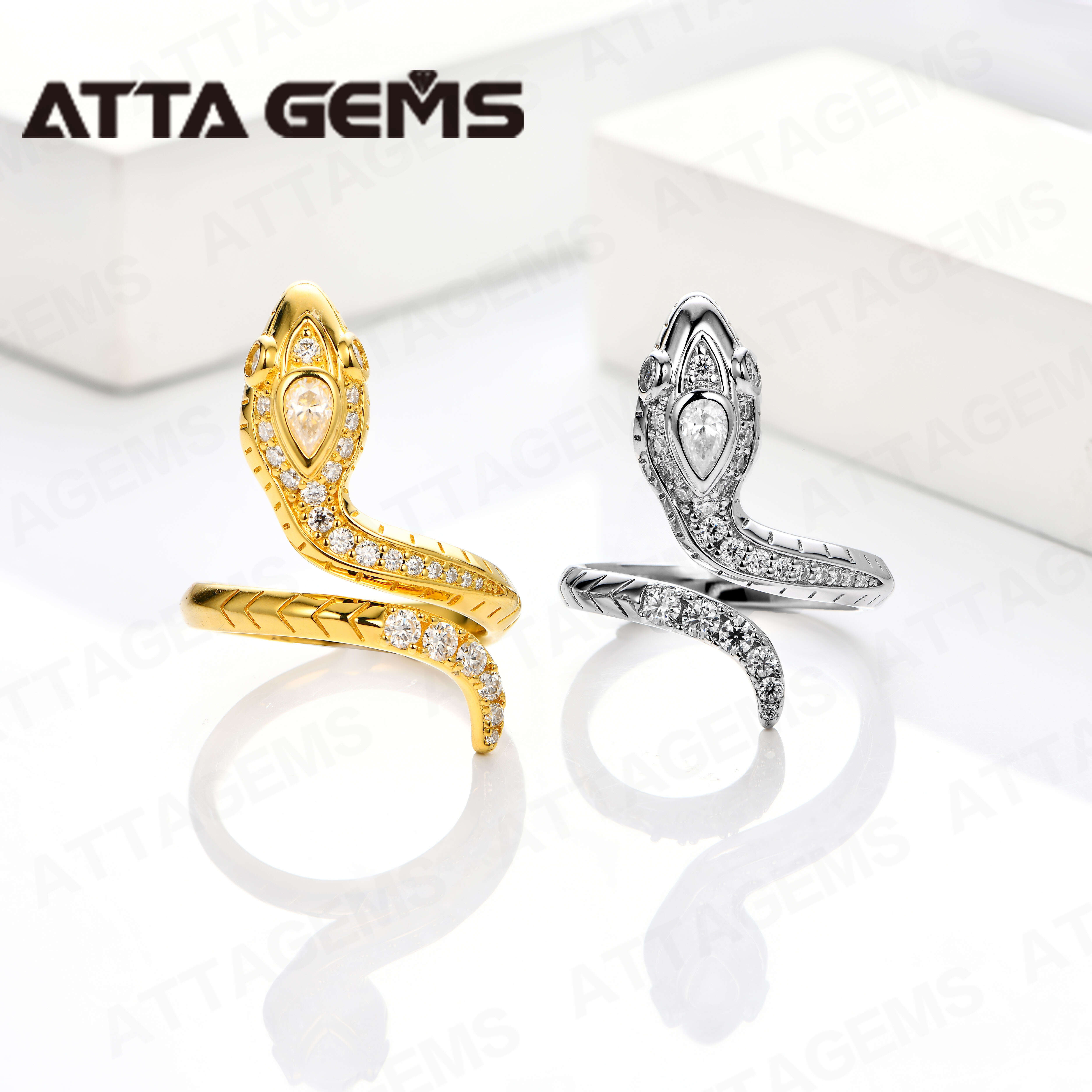 ATTA Top Quality Snake Shape D Color Moissanite Diamond Rings for Men Women S925 Sliver Yellow Gold Plated Fine Jewelry Gift
