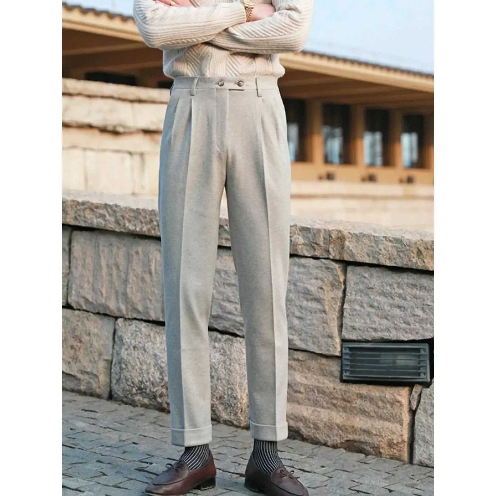 Casual high waisted straight leg wool Trouser thick British style autumn and winter new mens suit pantsXJ250412