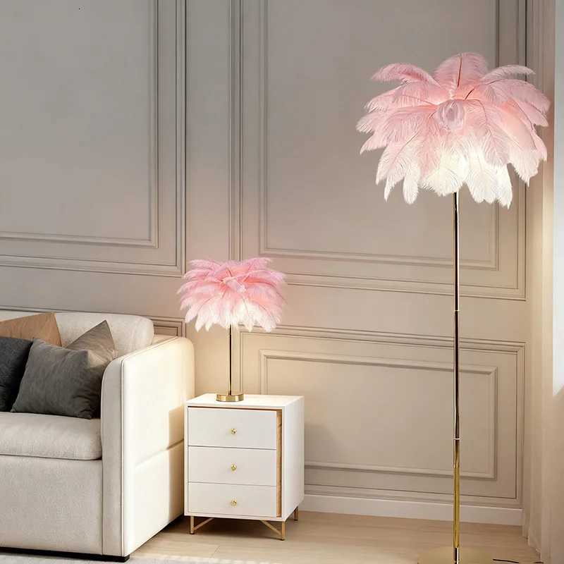 Modern Nordic Ostrich Feather Floor Lamp Living Room Dining Bedroom Study Desk Interior Decoration LED Lighting W251112