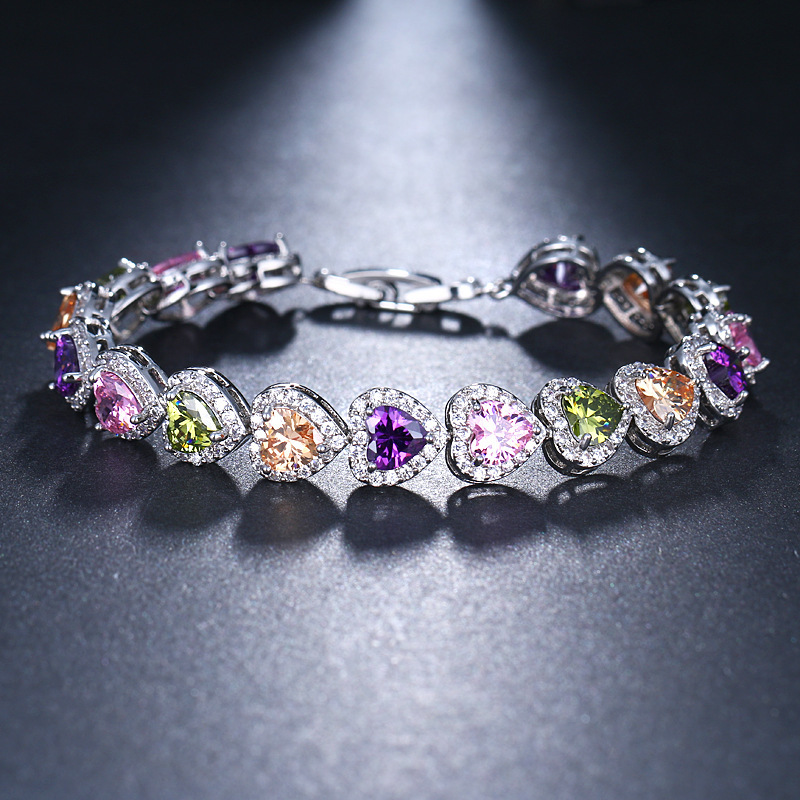 9mm Colorful Heart Shape Tennis Chain Bracelet Cubic Zirconia Women Jewelry Gift