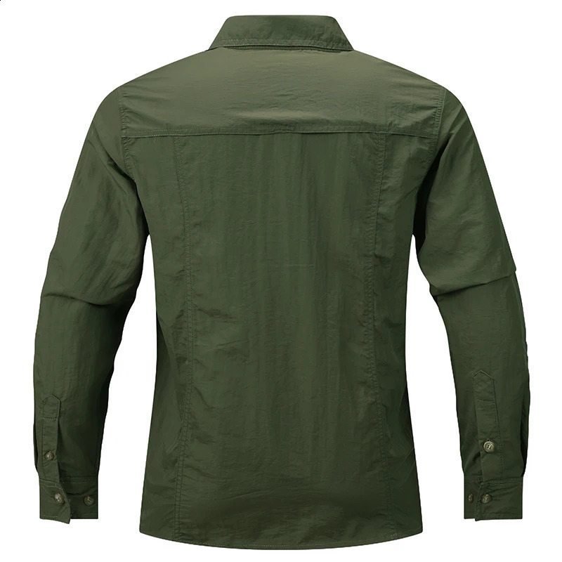 2024 Summer Mens Long Sleeve 2Pocket Shirt Outdoor Casual Coat Solid Color Quick Drying Top 250411