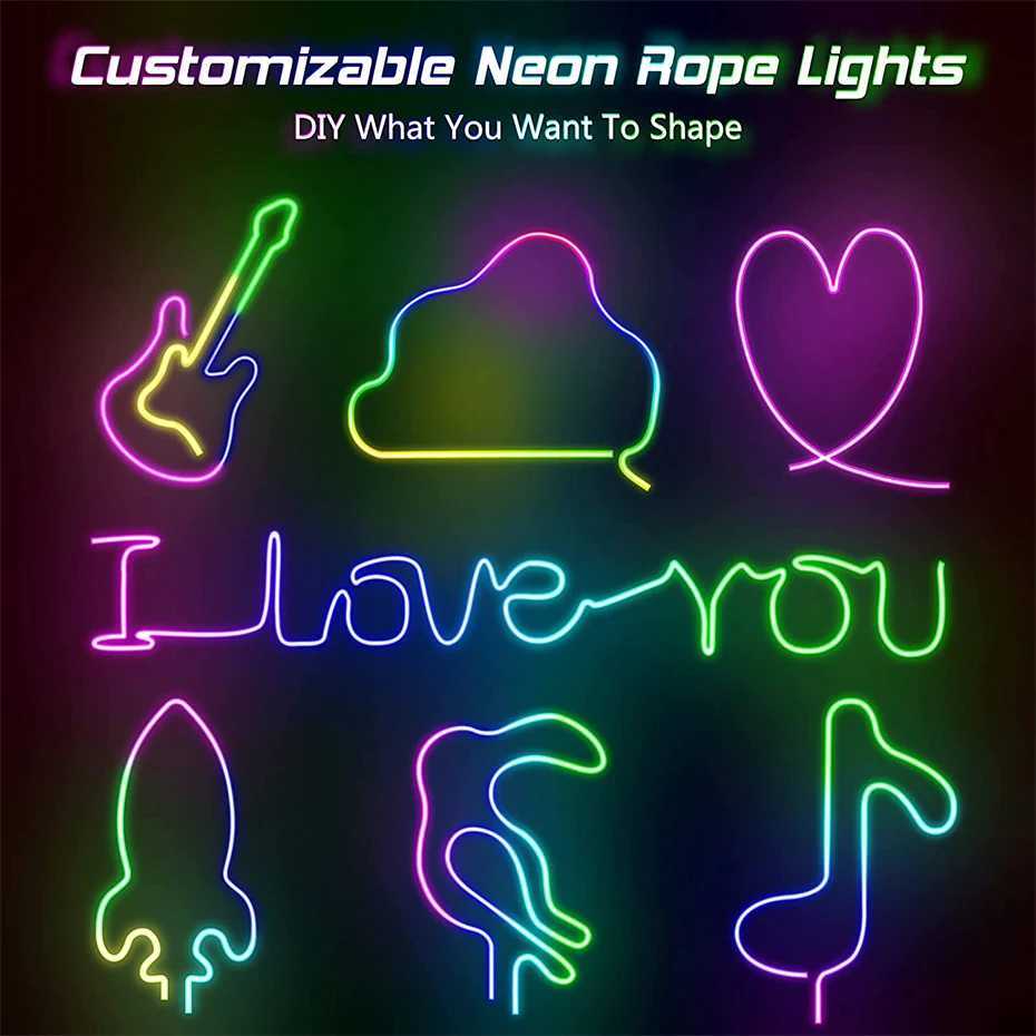 12V RGBIC LED Neon Rope Light 1m-5m 84LEDs/m WiFi/Bluetooth/IR Control IP67 Waterproof Rainbow Chasing Effect for Party Decor W251112