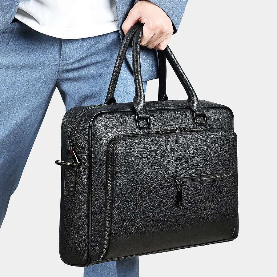 Business shoulder bags men women messenger bag cow leather big capacity 15 inch laptop office handbag