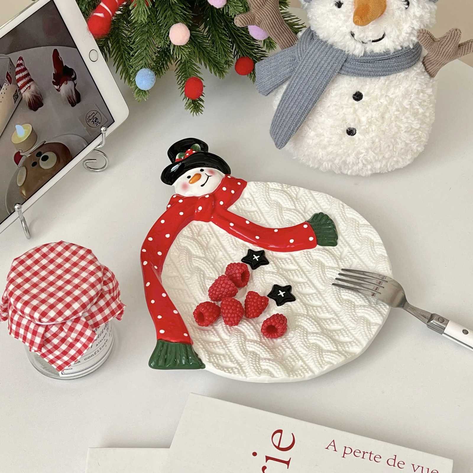 Christmas Christmas Snowman Plate Bowl Ceramic Plate Dessert Candy Gish Salad Bowl Christmas Gift for Family Dishes and Plates Sets Y251113