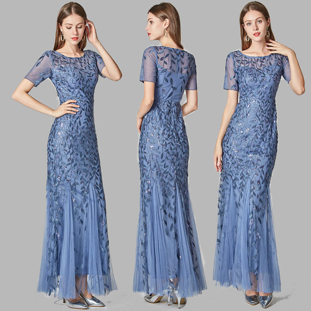 Designer Spring/Summer 2025 Banquet Host Slim Fit Mesh Sequin Evening Fish Tail Dress Female
