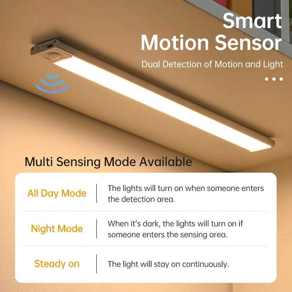 LED Motion Sensor Light Night Light Wireless USB Under Cabinet Light For Kitchen Cabinet Bedroom Wardrobe Sensor Indoor Lighting W251112