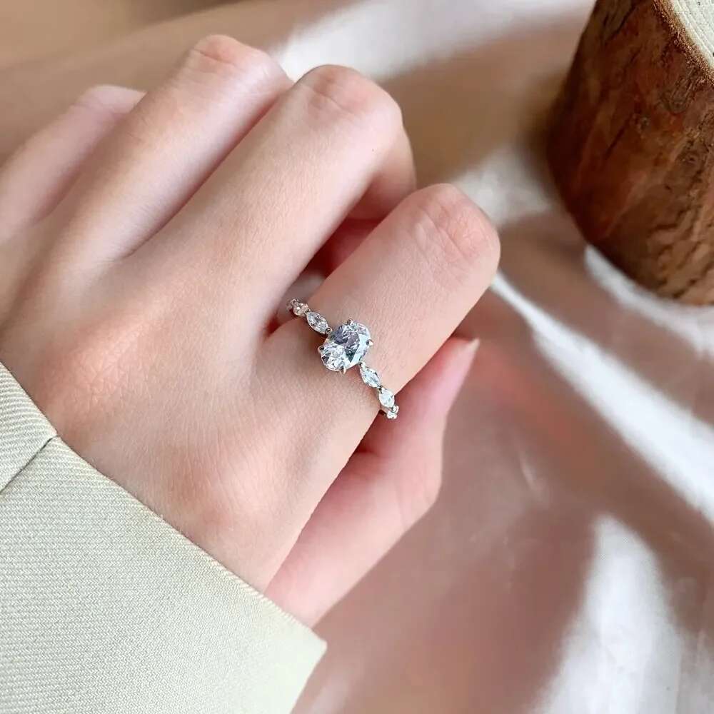 1/2ct Full Moissanite Engagement Ring For Women Oval Marquise Cut Brilliant Cut Diamond 925 Sterling Silver Wedding Band Jewelry