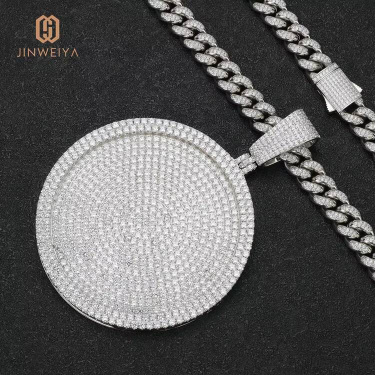 JWY Men Round Brass Large Hip Hop Iced Out Charm Pendants Zirconia Hip Hop Pendant Link