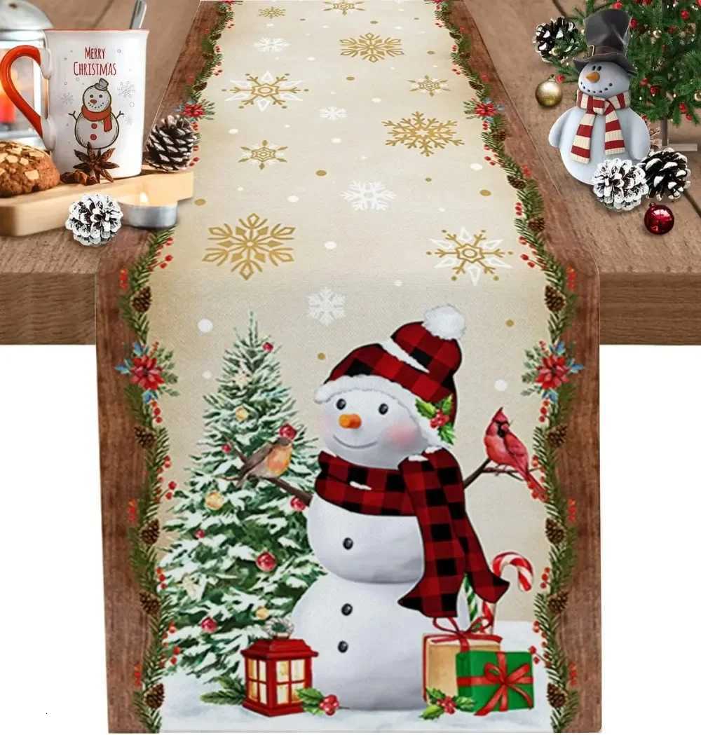 Christmas Christmas Tree Snowman Table Runners Kitchen Dining Table Decor Farmhouse Navidad Xmas Linen Table Runners Wedding Decor Y251113