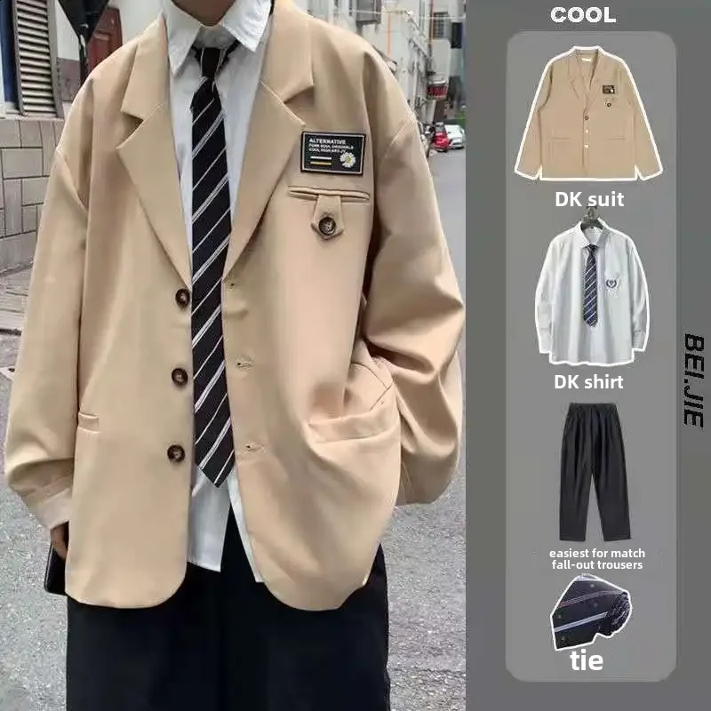 Autumn Western-style Mens Suit Korean Trendy Punk Style Three-piece Set Jacket Dakka Uniform Casual Scene 250409