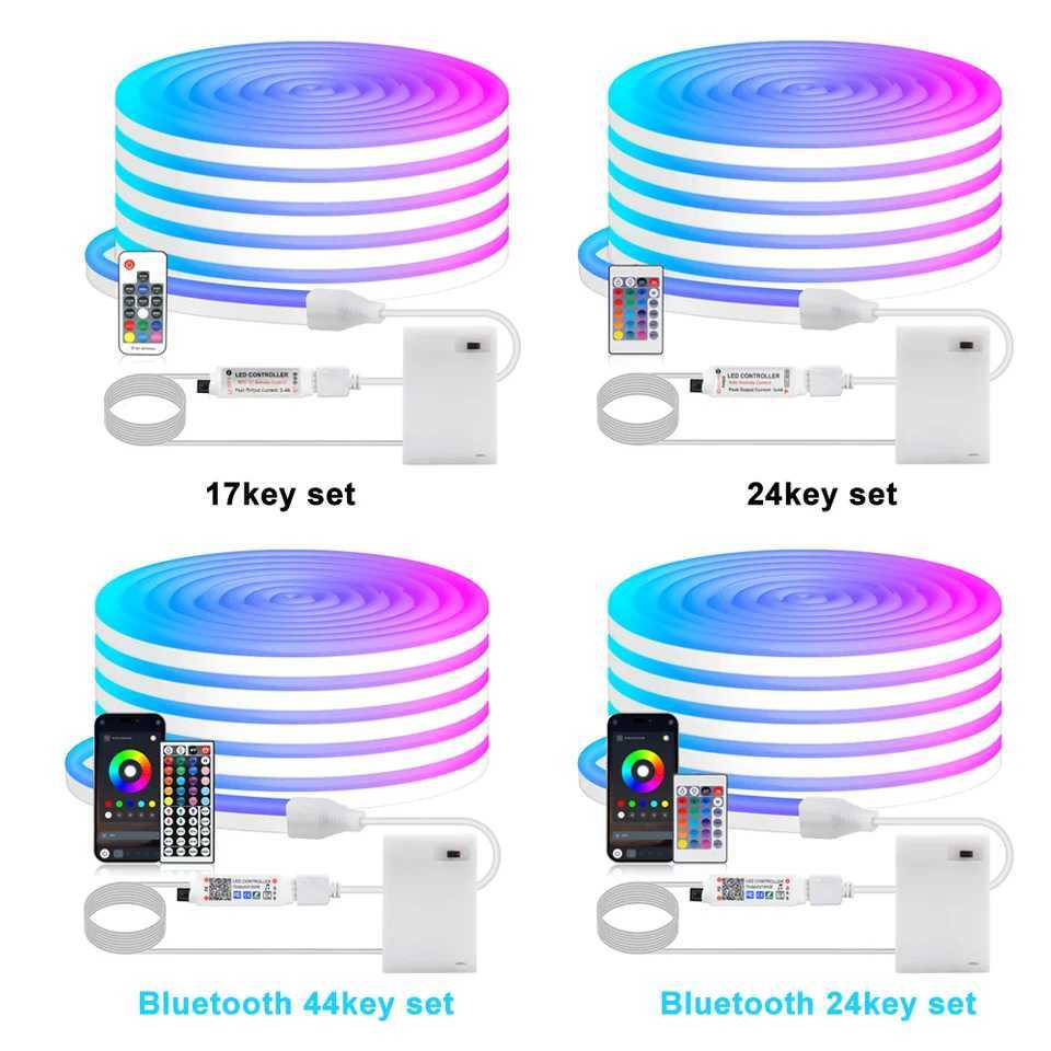 DC5V RGB LED Neon Light AA Battery Powered Bluetooth LED Strip SMD2835 108Leds/m Waterproof Ribbon Tape with Remote Control W251112