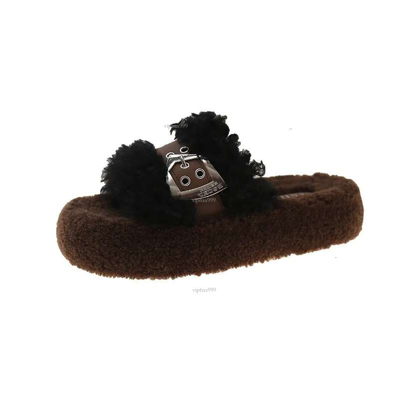 New Free Shipping Designer Shoes Premium Thick Bottom Belt Buckle Hairy For Women's Winter Outerwear 2025 Style With Skirt Teddy Plush Cotton Sli