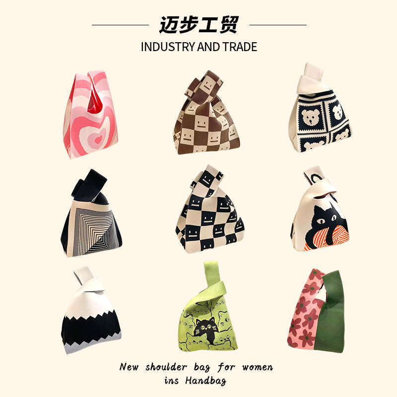New Instagram Popular Handbag Women's Knitted Woolen Water Bucket Handheld Casual Tote Box Rice Bag Versatile