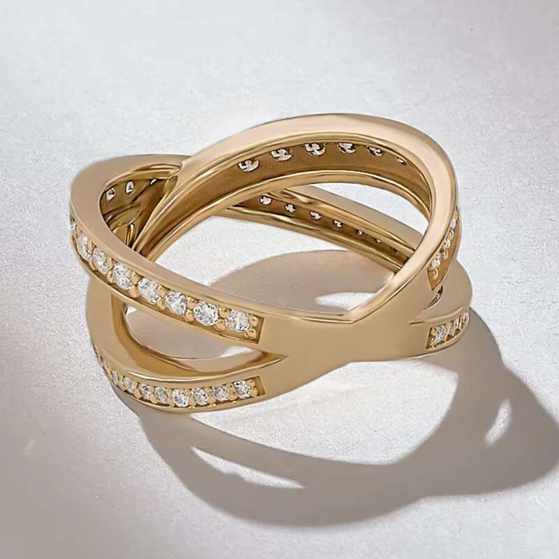 10k 14k 18k Solid Gold Moissanite Eternity Ring Pave Moissanite Crossover Unique X Moissanite Ring