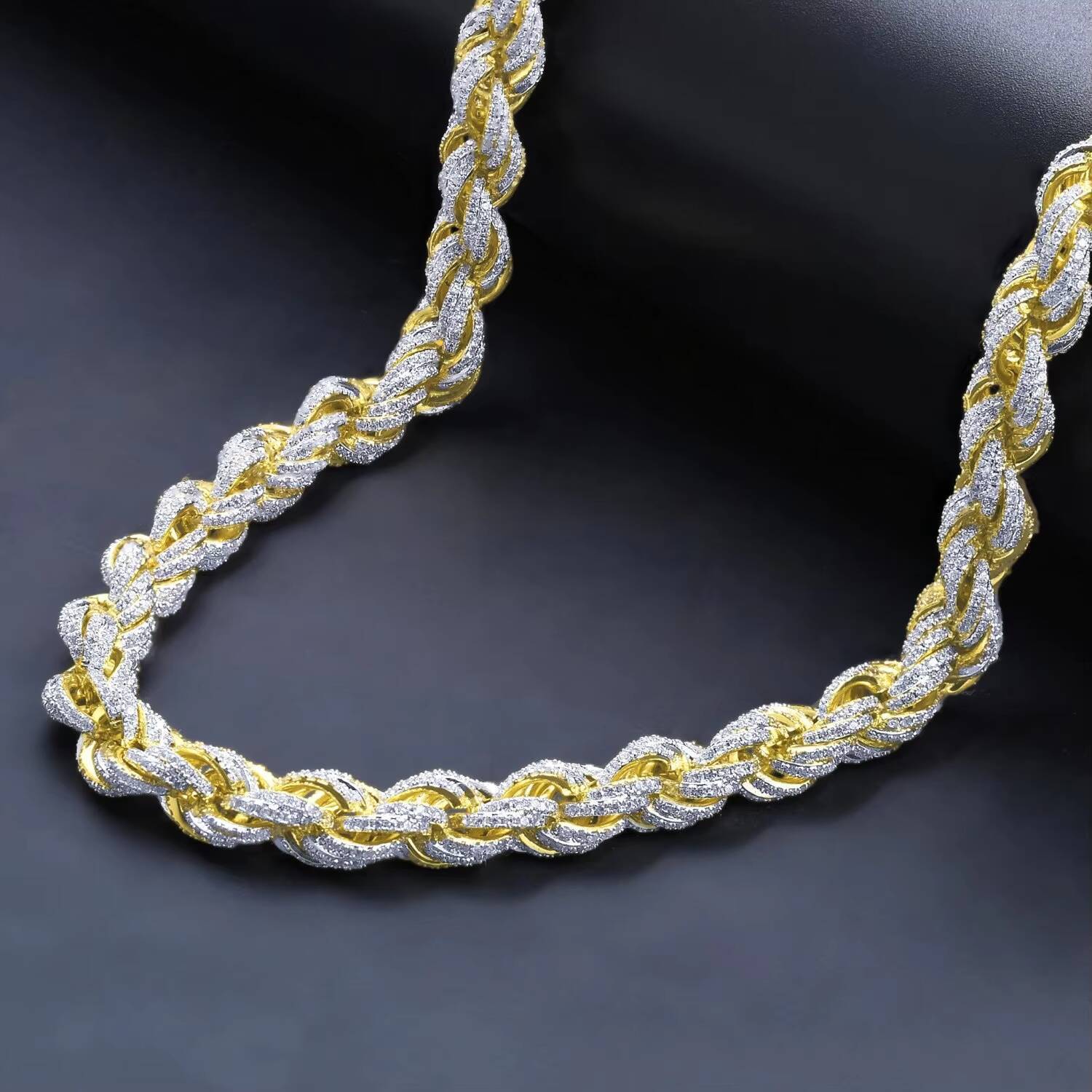 KIBO Gems 925 Sterling Silver 10mm Hiphop Chain Iced Out Bling VVS Moissanite Gold Rope Chain Necklace