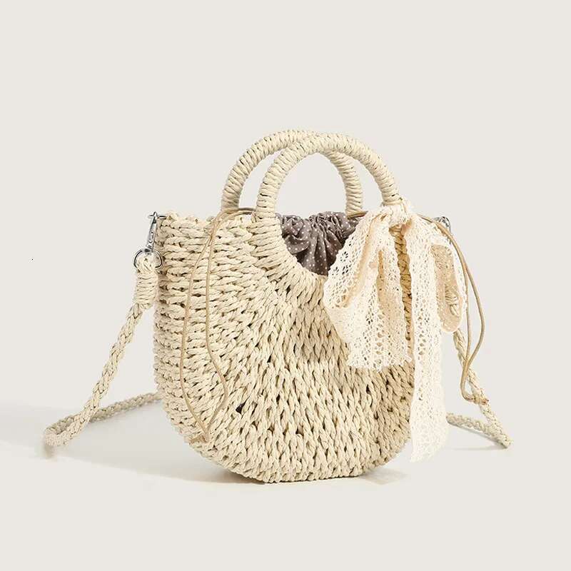 Handmade Beach Bag Summer Straw Beach Hand-Woven Women Handbag Fashion Basket Crossbody Bag Casual Large Capacity Rattan Totes Bags Kq1