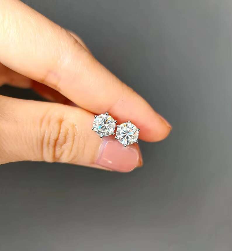 Moissanite Stud Earrings Round Moissanite Earrings 925 Sterling Silver Stud Earrings/ Gift for Her