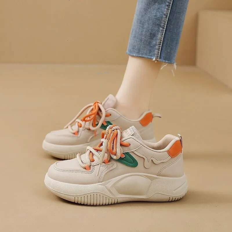 New Free Shipping Designer Shoes Real Leather Thick Soled Versatile White Women's Ins Dad 2025 Spring Shoes Sports Shoes