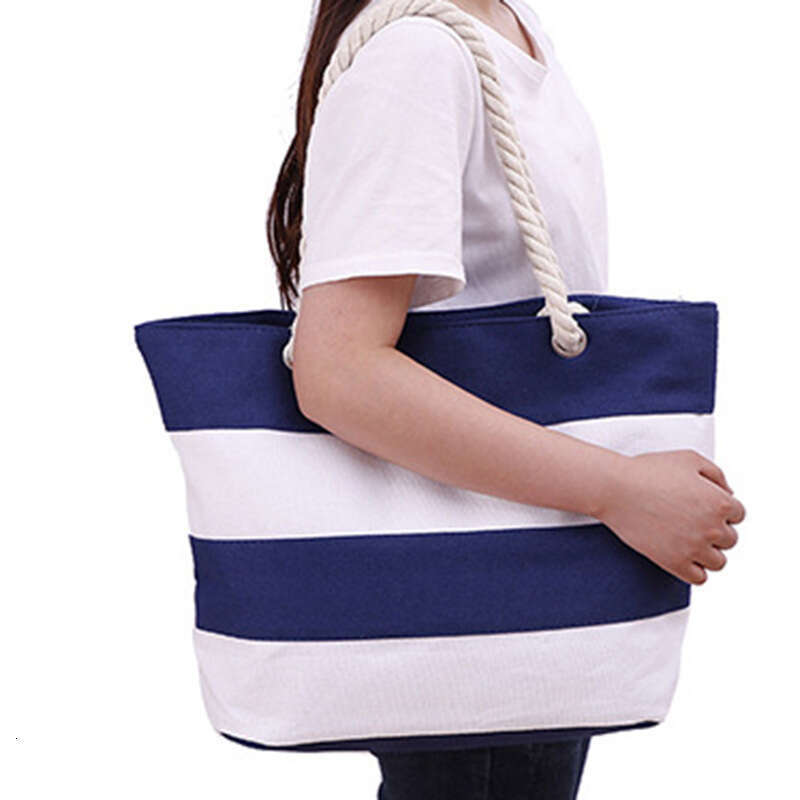Coarse hemp rope striped patchwork for women's leisure, tourism, shopping, practical large capacity portable canvas bag