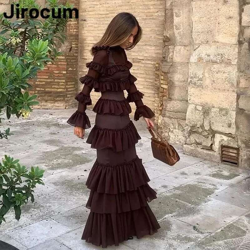Jirocum Elegant Mermaid Prom Dress Women's Ruffled Tiered O Neck Party Evening Gown Or Length 2024 Formal Ocn Dresses