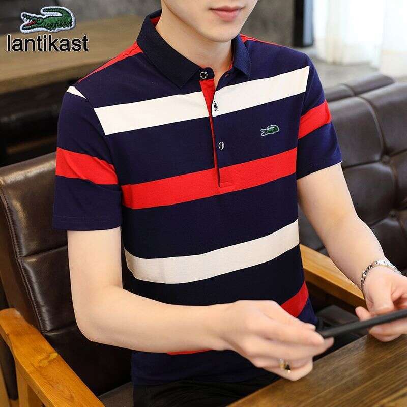Noble Crocodile Polo Shirt Short Sleeve designer hoodie Summer Striped T-Shirt Pure Cotton Turn-Down Collar Loose Fit Extra Large Men's Tee