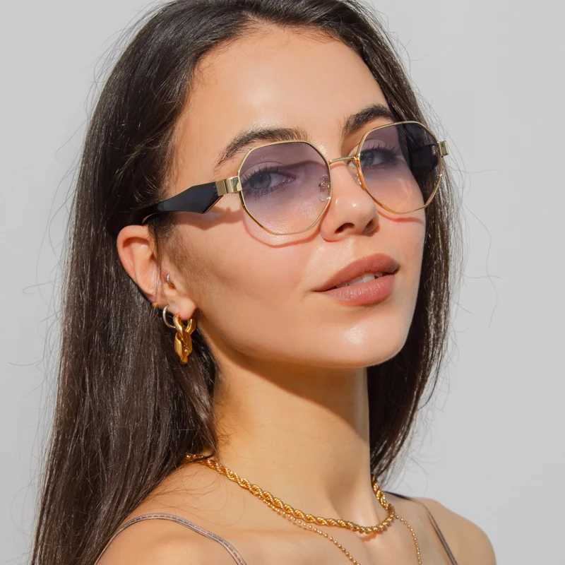 Polygon Metal Sunglasses Women Vintage Frames For Female Sun Glasses Luxury Brand Design Punk Eyeglasses Driving Shades UV400C250412