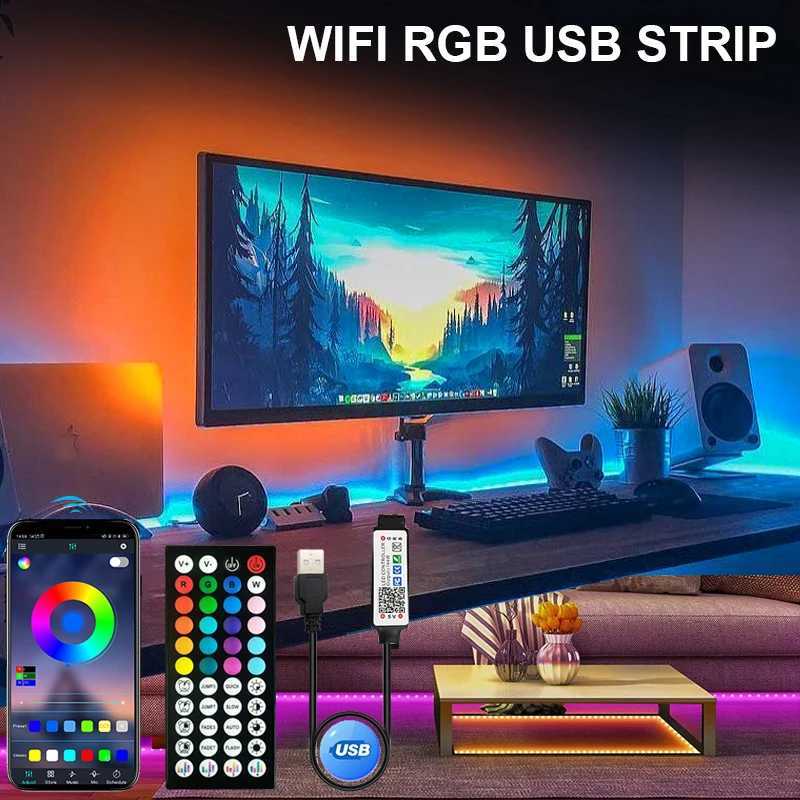 1-20M USB RGB LED Strip Lights with Wifi Bluetooth APP Remote Control RGB TV Backlight Flexible Lamp Tape For Room Party Decor W251112
