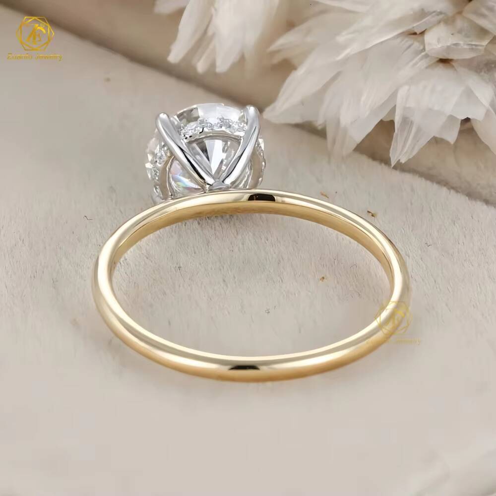 Custom Fine Jewelry Wedding Ring 1ct 15ct 2ct 10k 14k 18k Solid Gold Round Cut Solitaire Diamond Hidden Halo Moissanite Ring