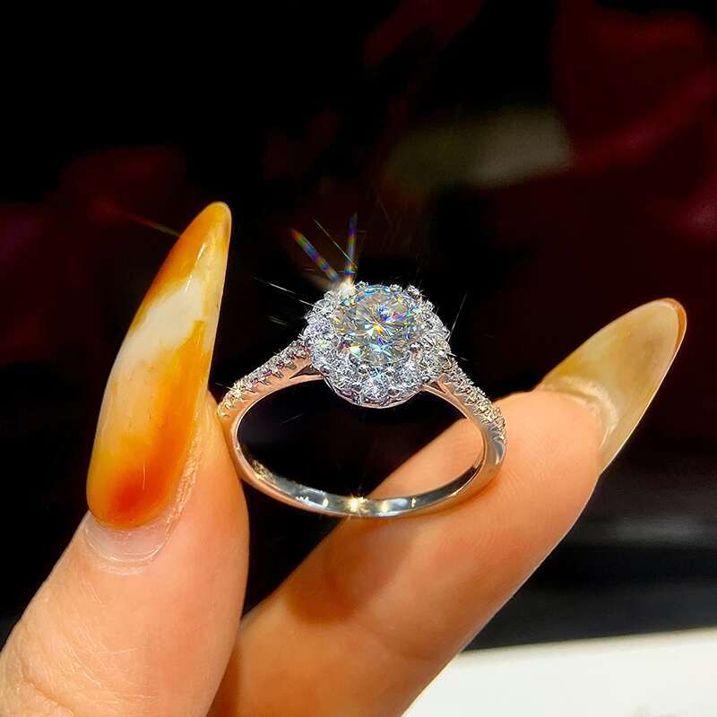 GRA 1ct Moissanite Diamond Sweet Lace Ring for Women Engagement Wedding Real 925 Sterling Silver High Quality Fine Jewelry